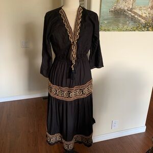 VENUS stunning Black tiered Dress with Gold embroidery and gold beading